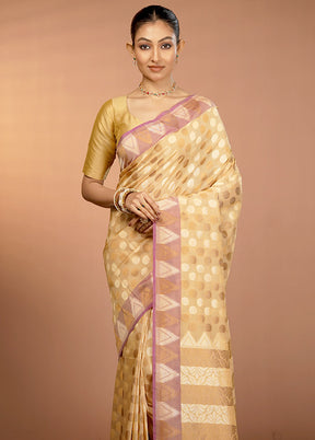 Cream Kora Silk Saree With Blouse Piece