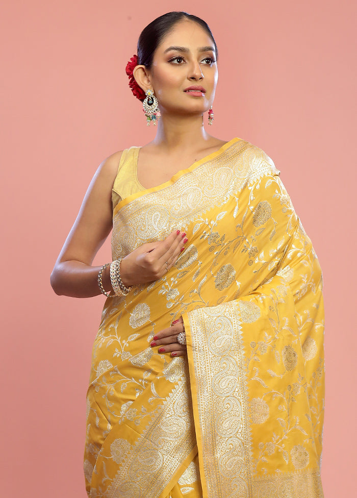 Yellow Uppada Silk Saree With Blouse Piece - Indian Silk House Agencies