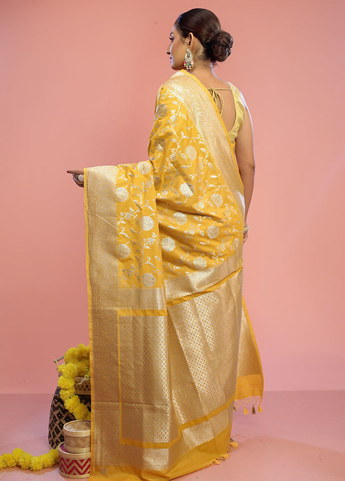 Yellow Uppada Silk Saree With Blouse Piece - Indian Silk House Agencies