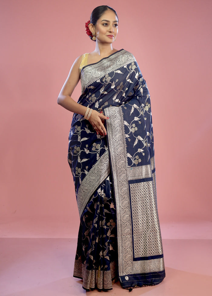 Blue Uppada Silk Saree With Blouse Piece - Indian Silk House Agencies