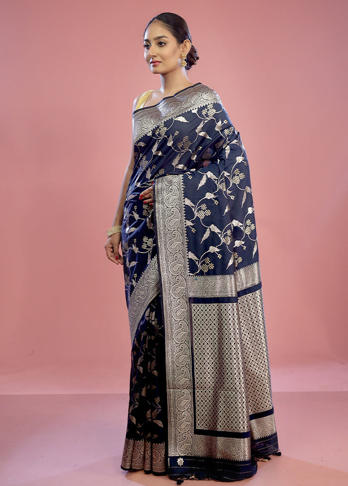 Blue Uppada Silk Saree With Blouse Piece - Indian Silk House Agencies