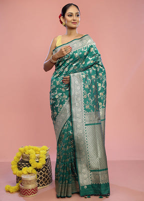 Green Uppada Silk Saree With Blouse Piece - Indian Silk House Agencies