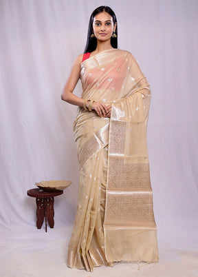 Cream Kora Silk Saree With Blouse Piece - Indian Silk House Agencies