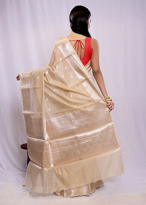 Cream Kora Silk Saree With Blouse Piece - Indian Silk House Agencies