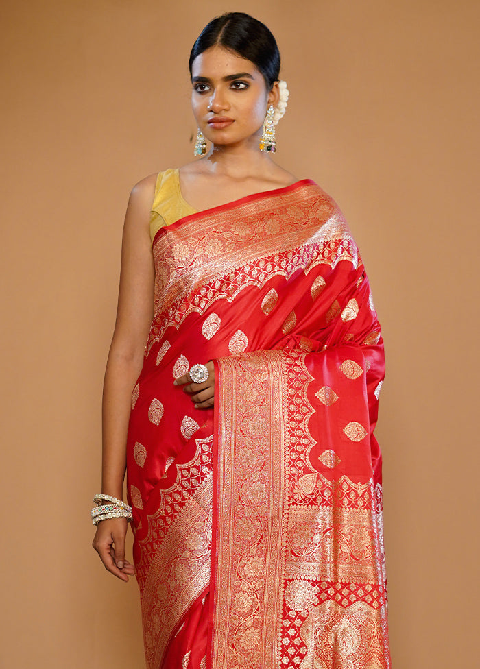 Red Banarasi Silk Saree With Blouse Piece - Indian Silk House Agencies