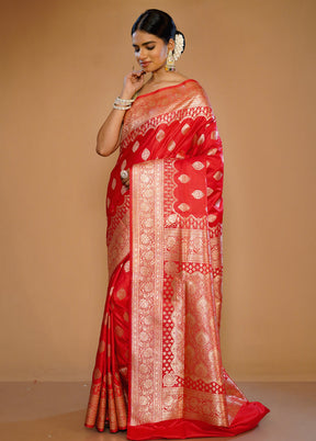 Red Banarasi Silk Saree With Blouse Piece - Indian Silk House Agencies