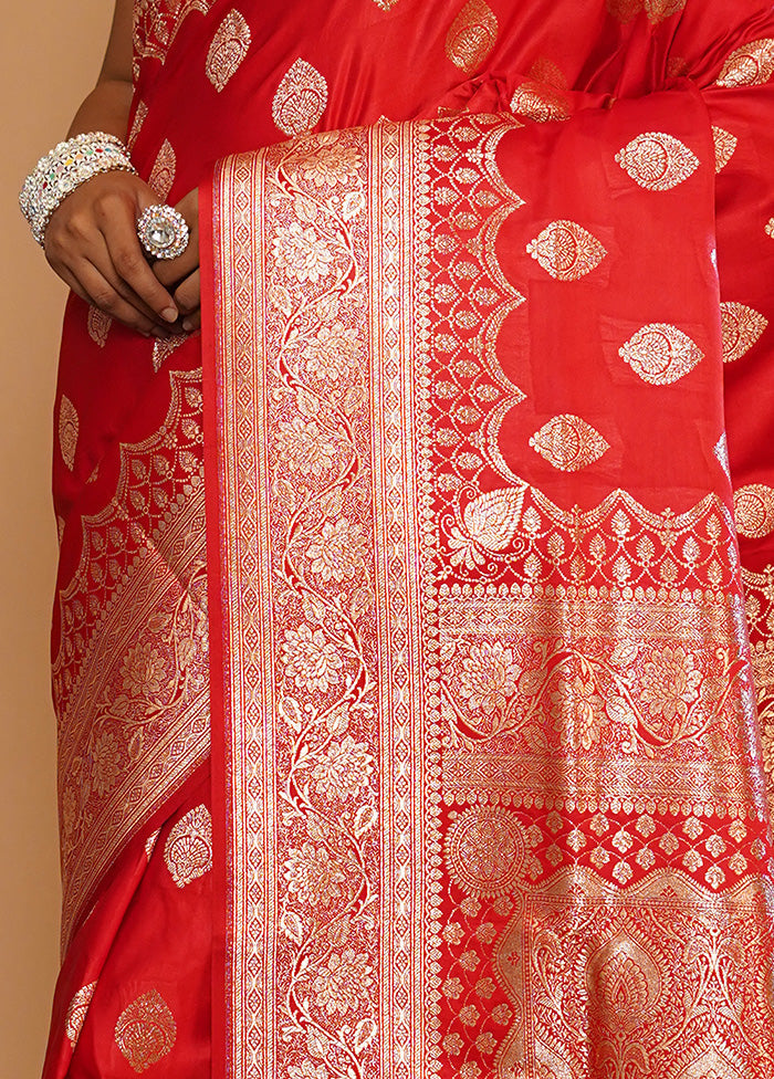 Red Banarasi Silk Saree With Blouse Piece - Indian Silk House Agencies