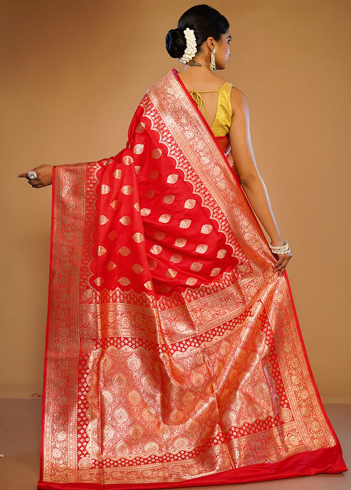 Red Banarasi Silk Saree With Blouse Piece - Indian Silk House Agencies