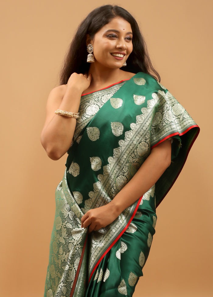 Green Banarasi Silk Saree With Blouse Piece