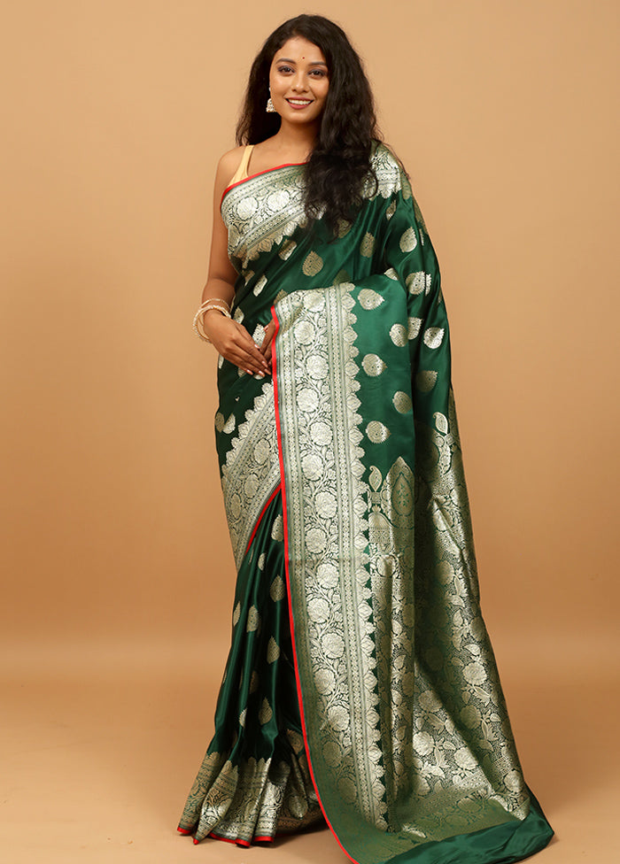 Green Banarasi Silk Saree With Blouse Piece