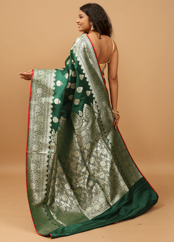 Green Banarasi Silk Saree With Blouse Piece