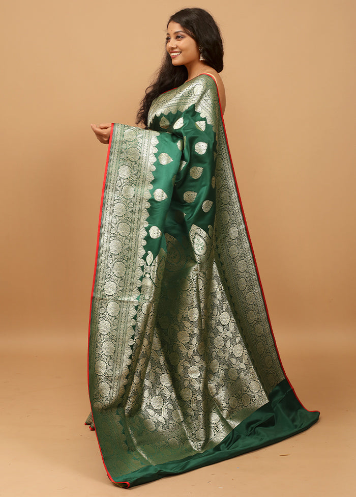 Green Banarasi Silk Saree With Blouse Piece