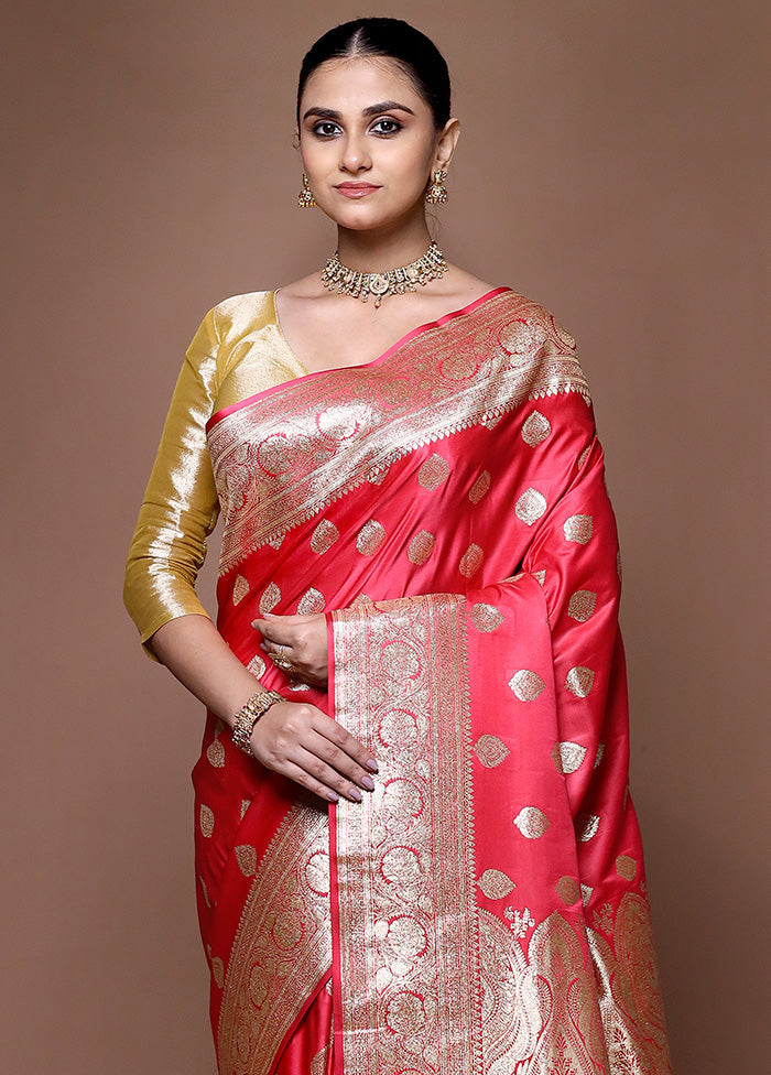 Red Banarasi Silk Saree With Blouse Piece