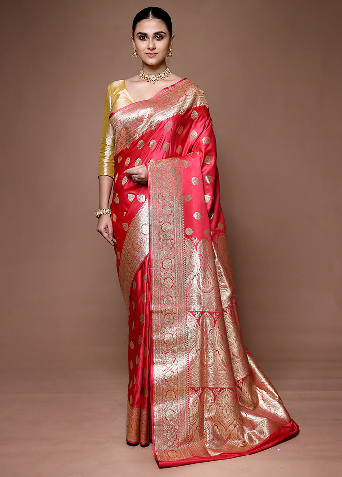 Red Banarasi Silk Saree With Blouse Piece