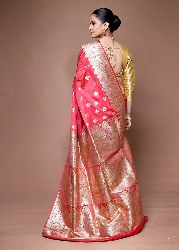 Red Banarasi Silk Saree With Blouse Piece