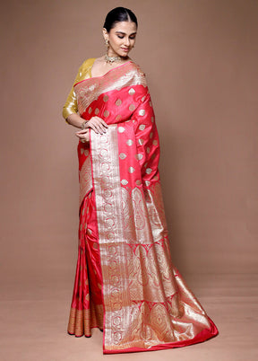 Red Banarasi Silk Saree With Blouse Piece