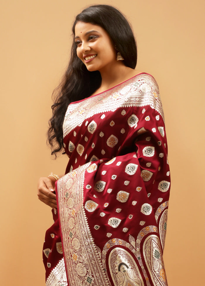 Maroon Banarasi Silk Saree With Blouse Piece