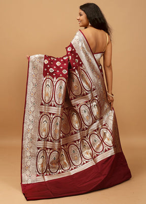 Maroon Banarasi Silk Saree With Blouse Piece