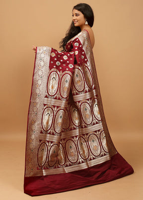 Maroon Banarasi Silk Saree With Blouse Piece