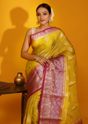 Yellow Dupion Silk Saree With Blouse Piece - Indian Silk House Agencies