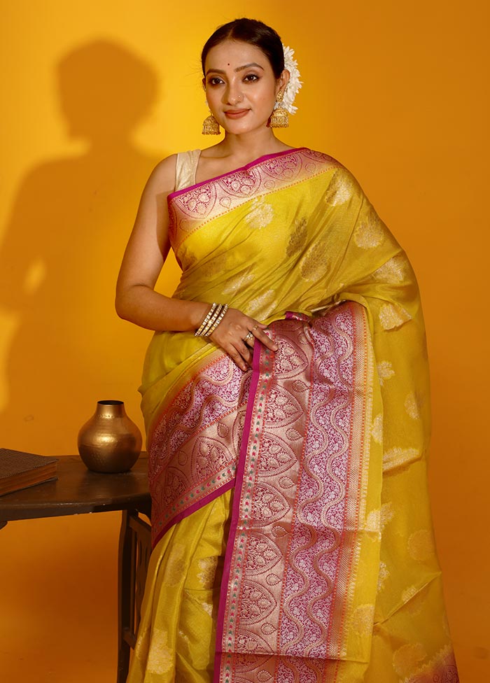 Yellow Dupion Silk Saree With Blouse Piece - Indian Silk House Agencies