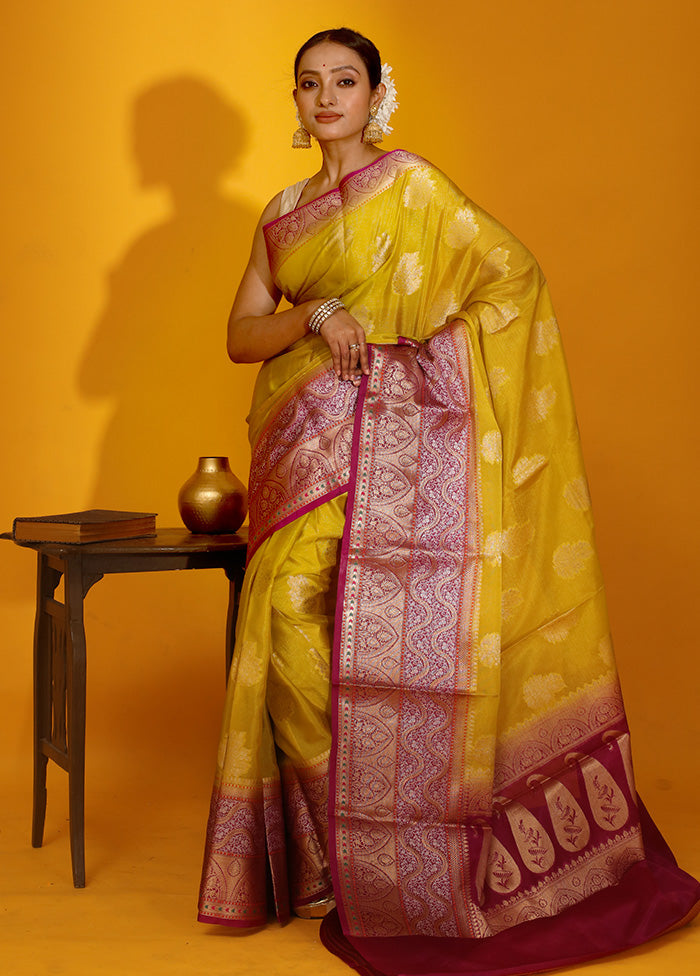 Yellow Dupion Silk Saree With Blouse Piece - Indian Silk House Agencies