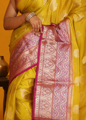 Yellow Dupion Silk Saree With Blouse Piece - Indian Silk House Agencies