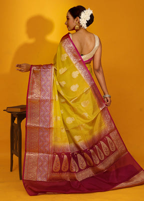 Yellow Dupion Silk Saree With Blouse Piece - Indian Silk House Agencies