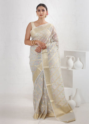 Grey Organza Saree With Blouse Piece - Indian Silk House Agencies