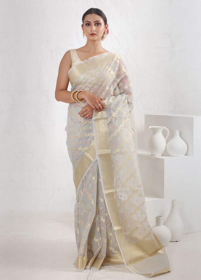 Grey Organza Saree With Blouse Piece - Indian Silk House Agencies