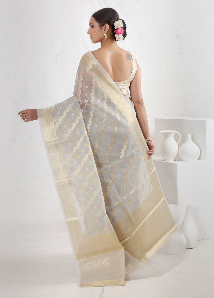 Grey Organza Saree With Blouse Piece - Indian Silk House Agencies