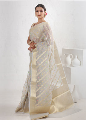 Grey Organza Saree With Blouse Piece - Indian Silk House Agencies