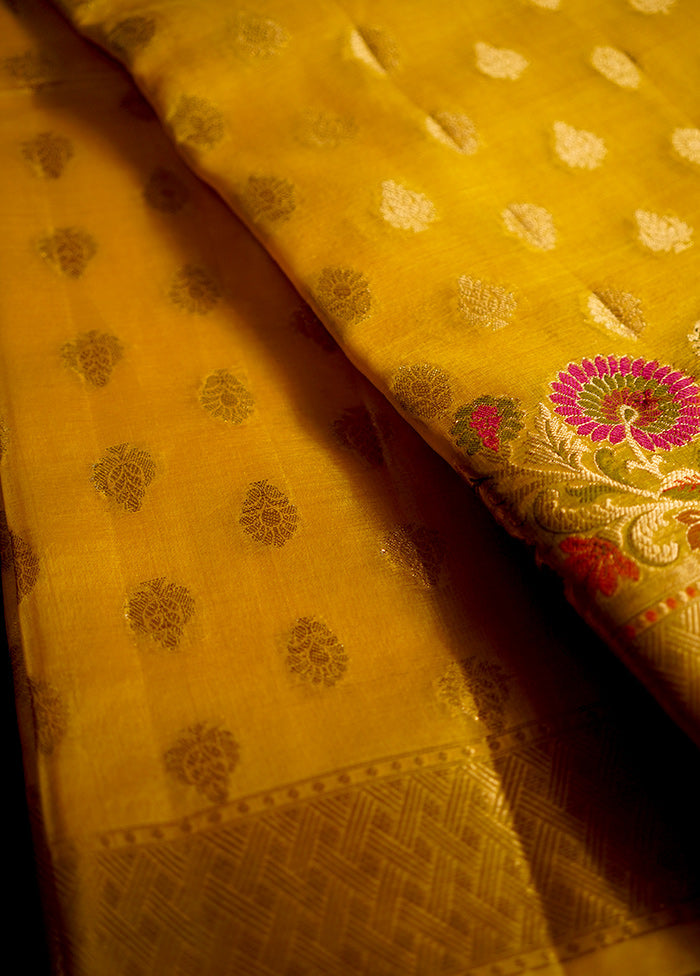 Yellow Dupion Silk Saree With Blouse Piece - Indian Silk House Agencies