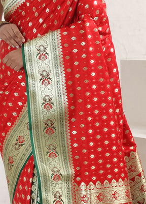 Red Tanchoi Banarasi Silk Saree With Blouse Piece - Indian Silk House Agencies