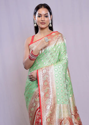 Green Banarasi Silk Saree With Blouse Piece - Indian Silk House Agencies