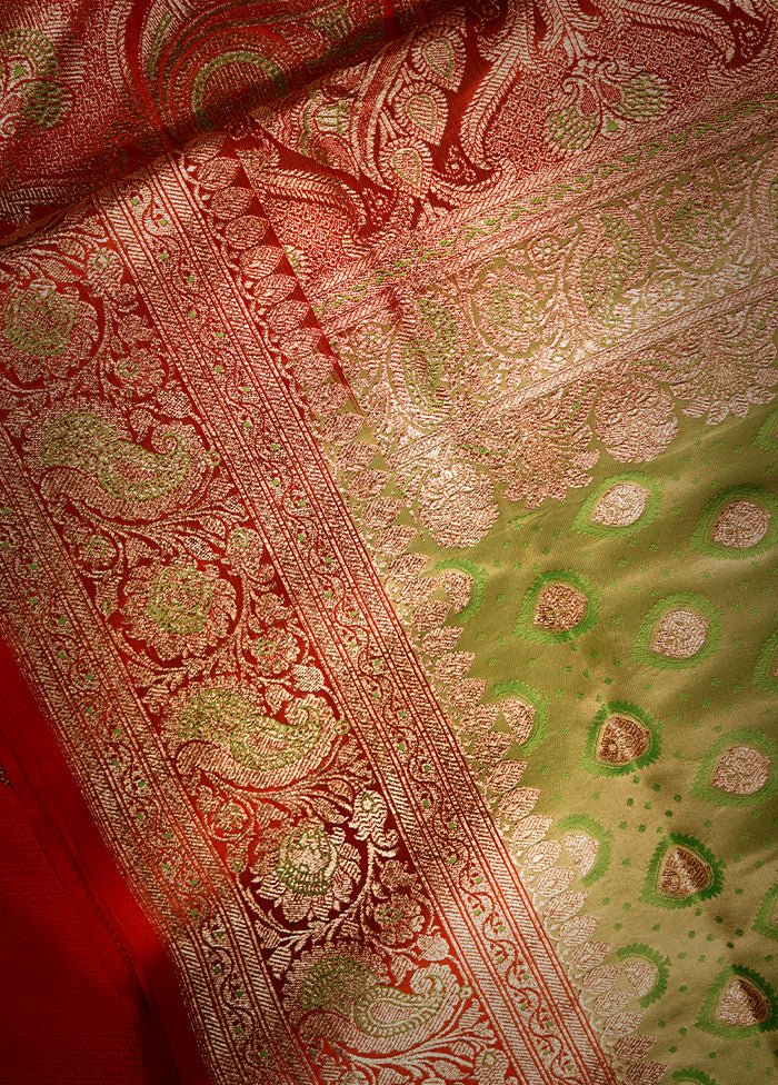 Green Banarasi Silk Saree With Blouse Piece - Indian Silk House Agencies