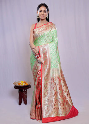 Green Banarasi Silk Saree With Blouse Piece - Indian Silk House Agencies