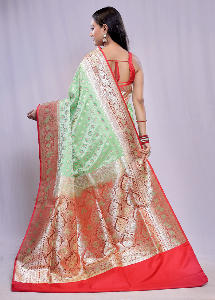 Green Banarasi Silk Saree With Blouse Piece - Indian Silk House Agencies