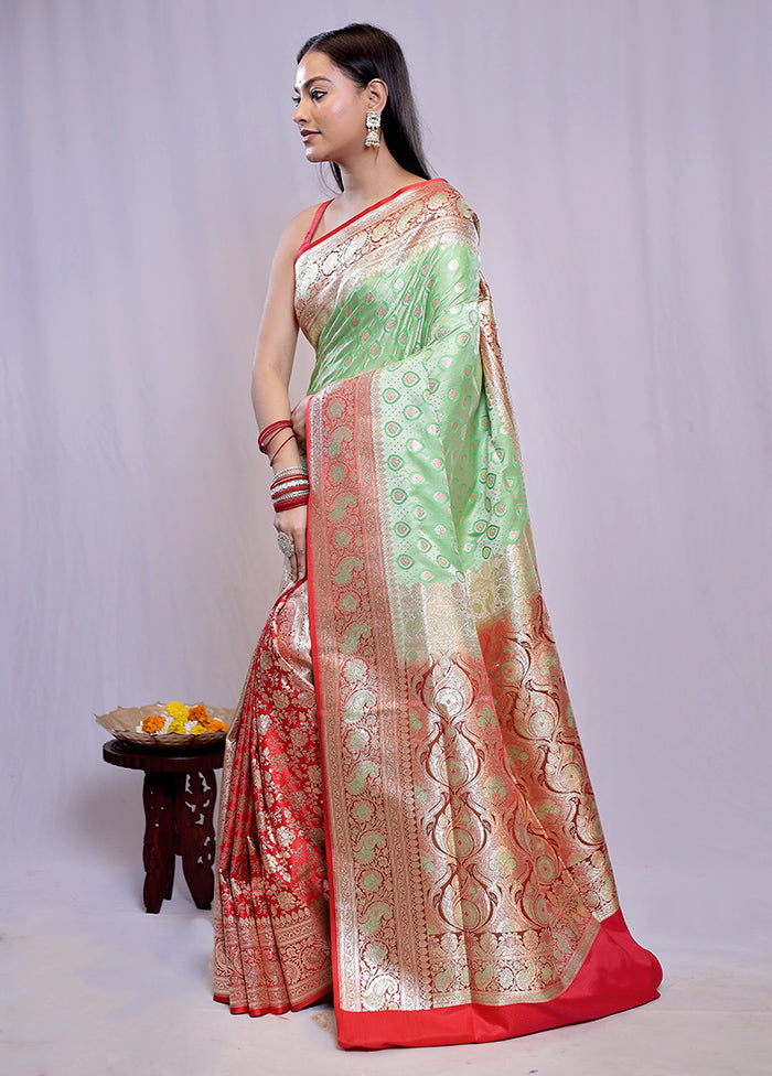 Green Banarasi Silk Saree With Blouse Piece - Indian Silk House Agencies