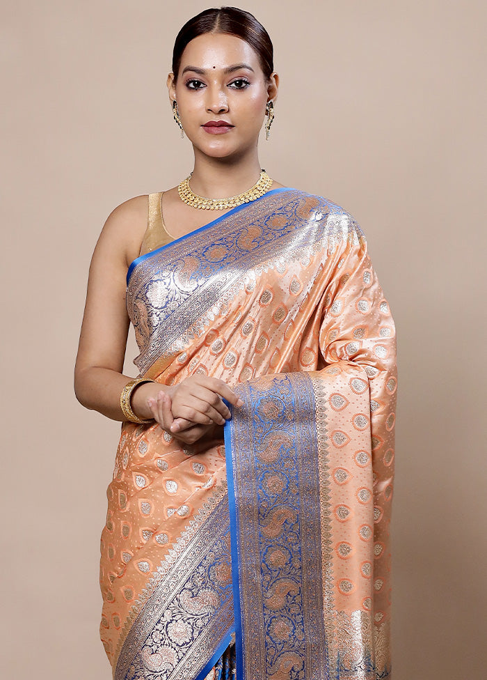 Peach Tanchoi Silk Saree With Blouse Piece