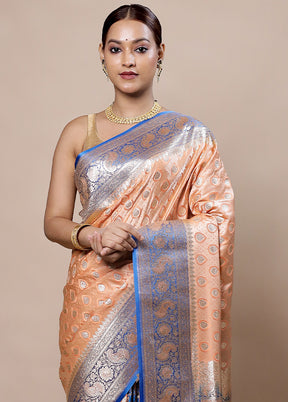 Peach Tanchoi Silk Saree With Blouse Piece