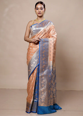 Peach Tanchoi Silk Saree With Blouse Piece