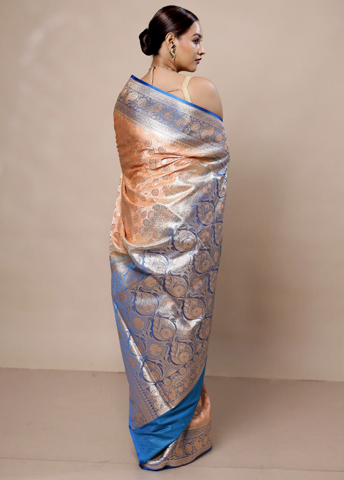 Peach Tanchoi Silk Saree With Blouse Piece