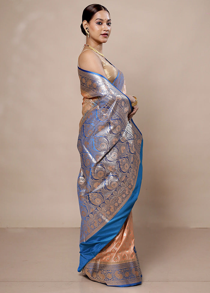 Peach Tanchoi Silk Saree With Blouse Piece