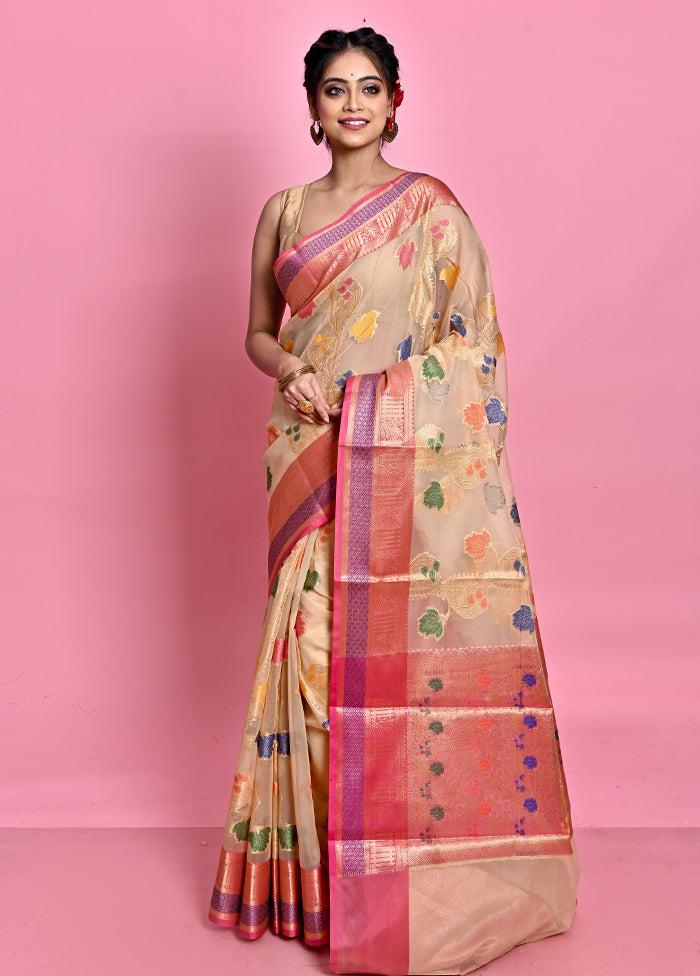 Cream Organza Saree With Blouse Piece - Indian Silk House Agencies