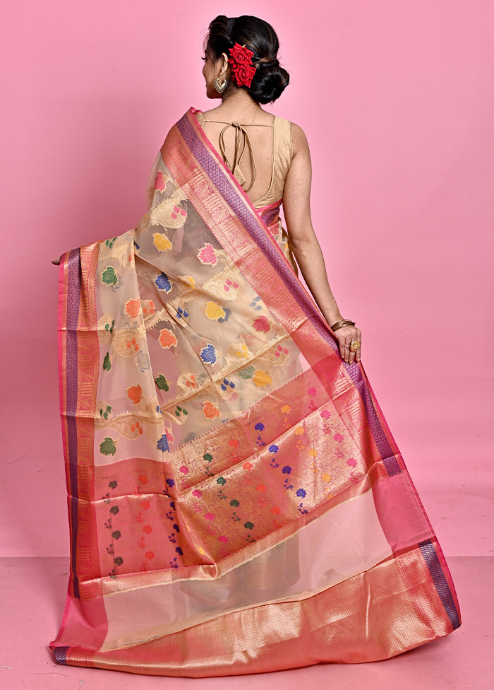 Cream Organza Saree With Blouse Piece - Indian Silk House Agencies