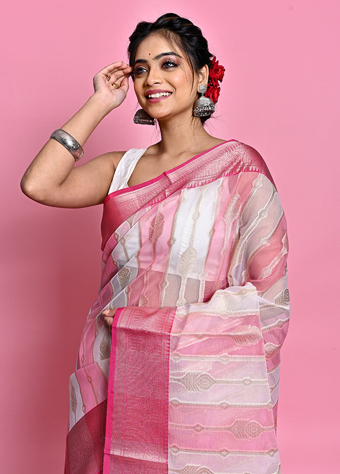 Pink Organza Saree With Blouse Piece - Indian Silk House Agencies