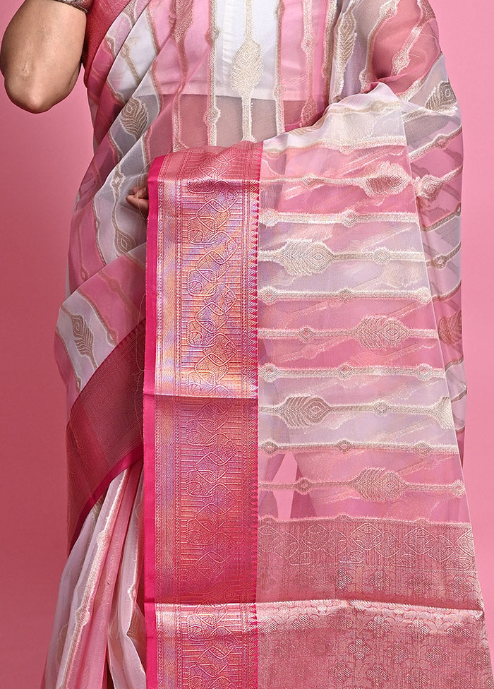 Pink Organza Saree With Blouse Piece - Indian Silk House Agencies