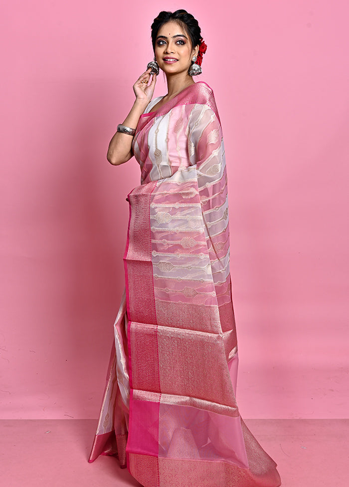 Pink Organza Saree With Blouse Piece - Indian Silk House Agencies