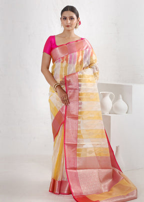 Yellow Organza Saree With Blouse Piece - Indian Silk House Agencies